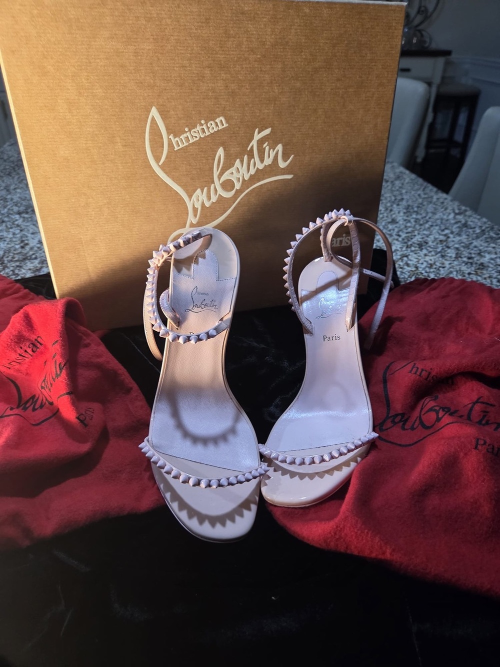 Christian Louboutin Pale Pink Studded Ankle-Strap Heels